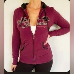 Harley Davidson New River Gorge WV Full Zip Burgandy Hooded Sweatshirt Medium